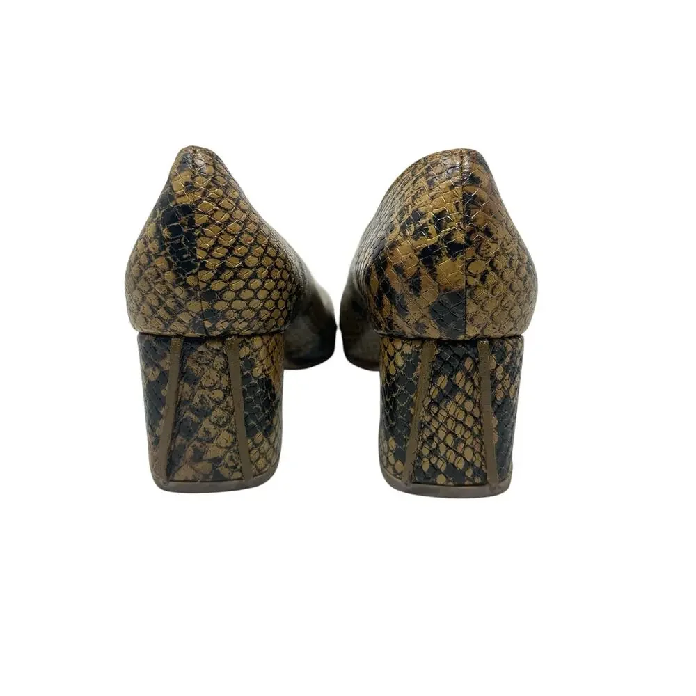 No. 6 Heels Pumps Shoes Snakeskin‎ Leather Square Toe Brown Tan Size US 6